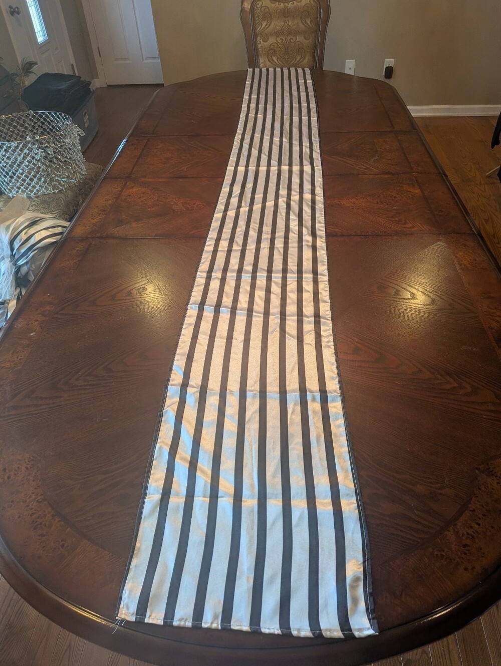 Striped Table Runner, White And Black, 104 Inches Long, Set Of 9
